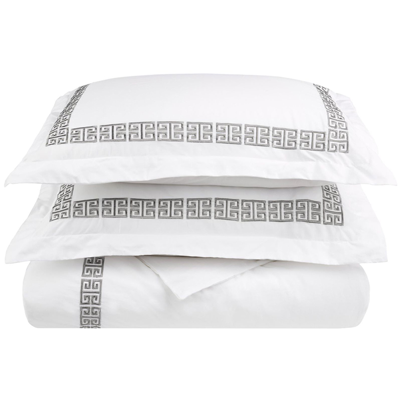 Premium hotell brodert laken sett 400tc vanlig satenghvit